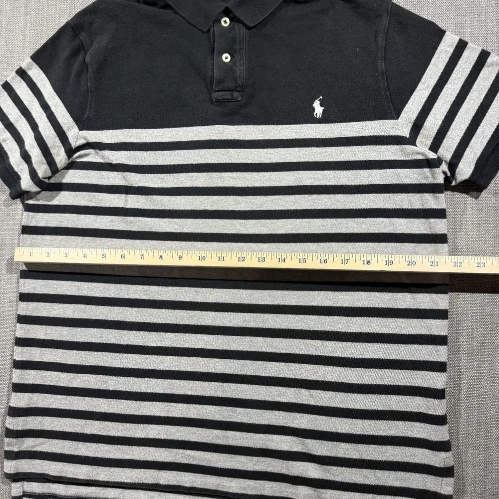 Polo Ralph‎ Lauren Custom Fit Polo Shirt Mens XL Black Gray Striped Cotton Knit